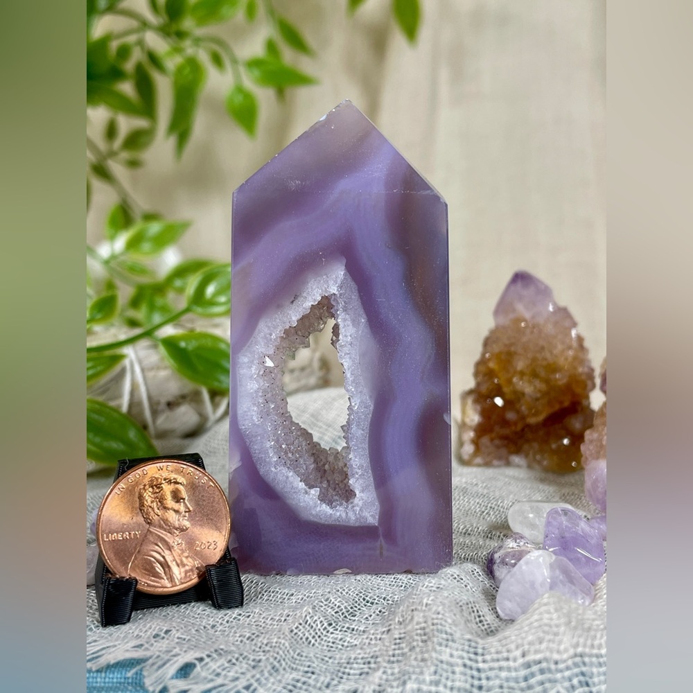 1734 Purple Agate Crystal Tower with Large Druzy Cave - Picture 11 of 11